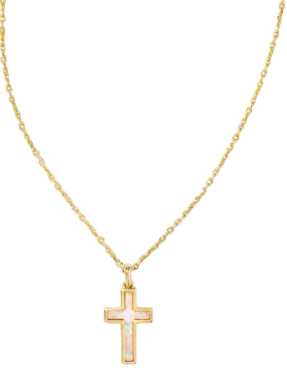 Gold Cross Pendant Necklace with Opal Inlay - Women